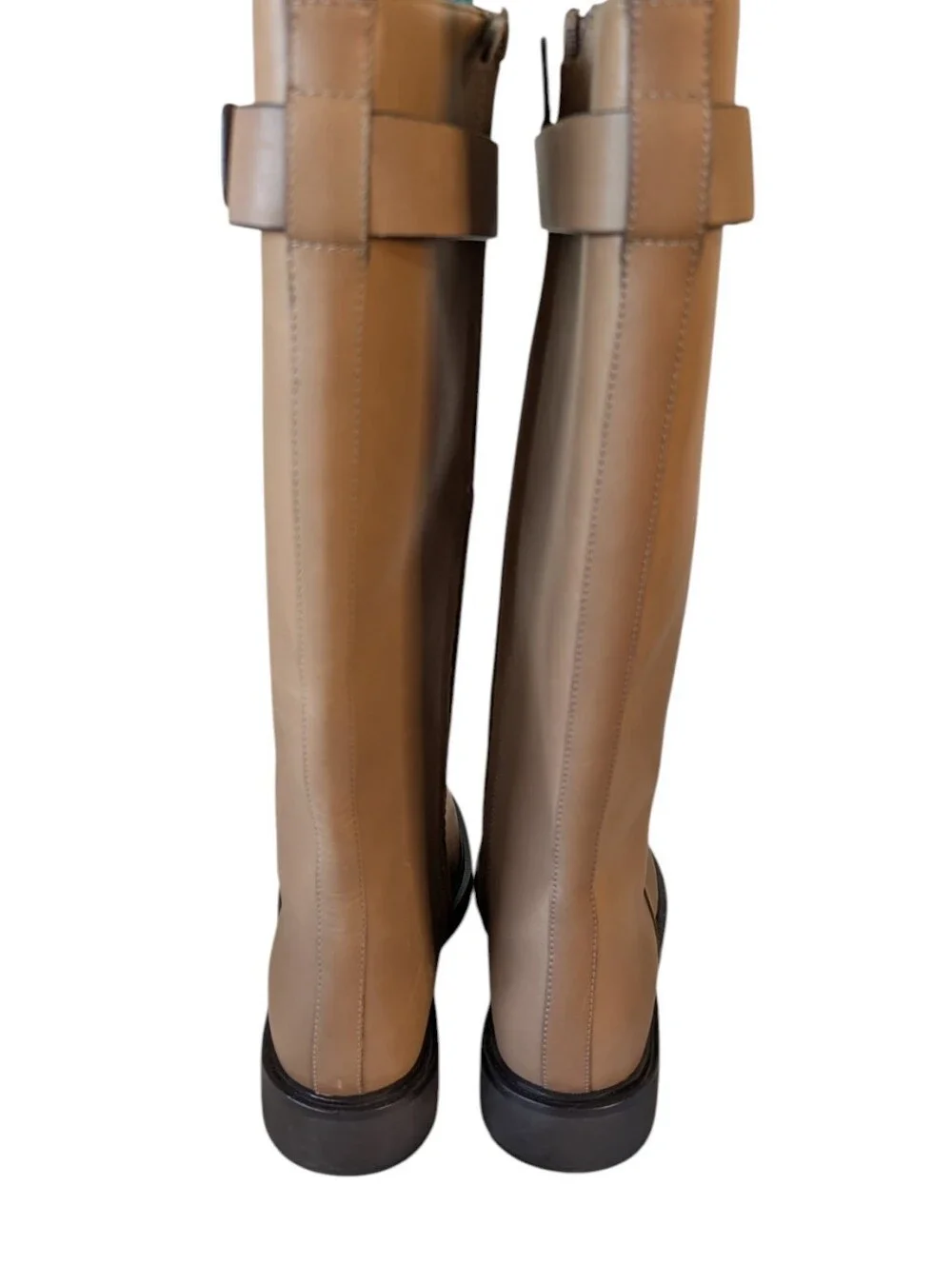 TORY BURCH DOUBLE T UTILITY BOOTS 35MM IN ALMOND FLOUR.. Size 9.5